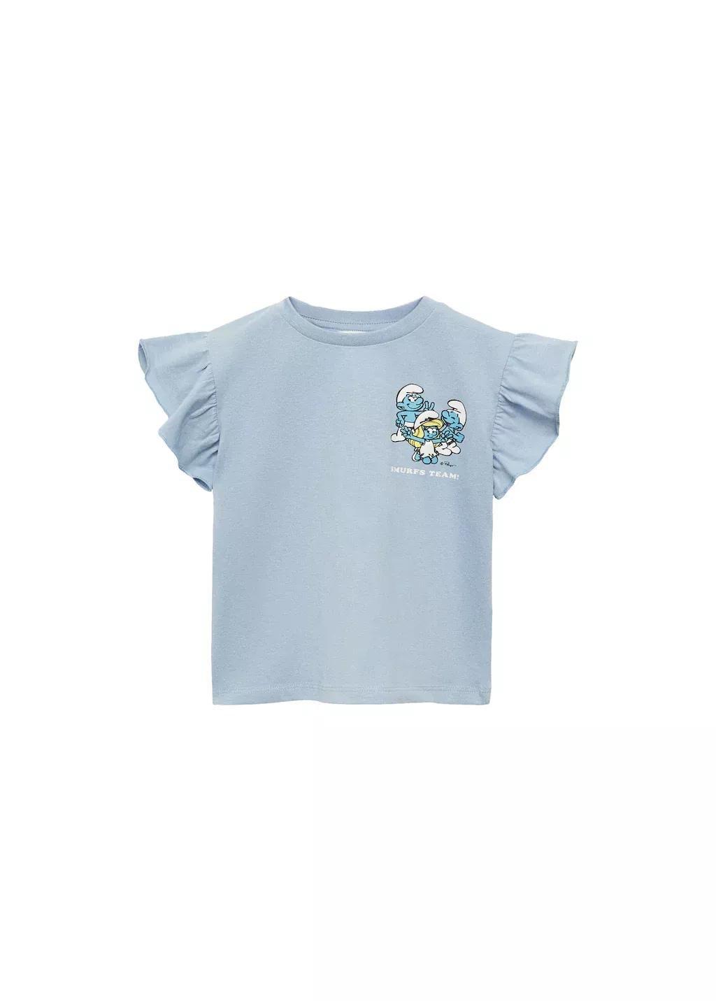 MEDIUM BLUE Smurfs frilly t-shirt, Baby Girl, , large image number 0