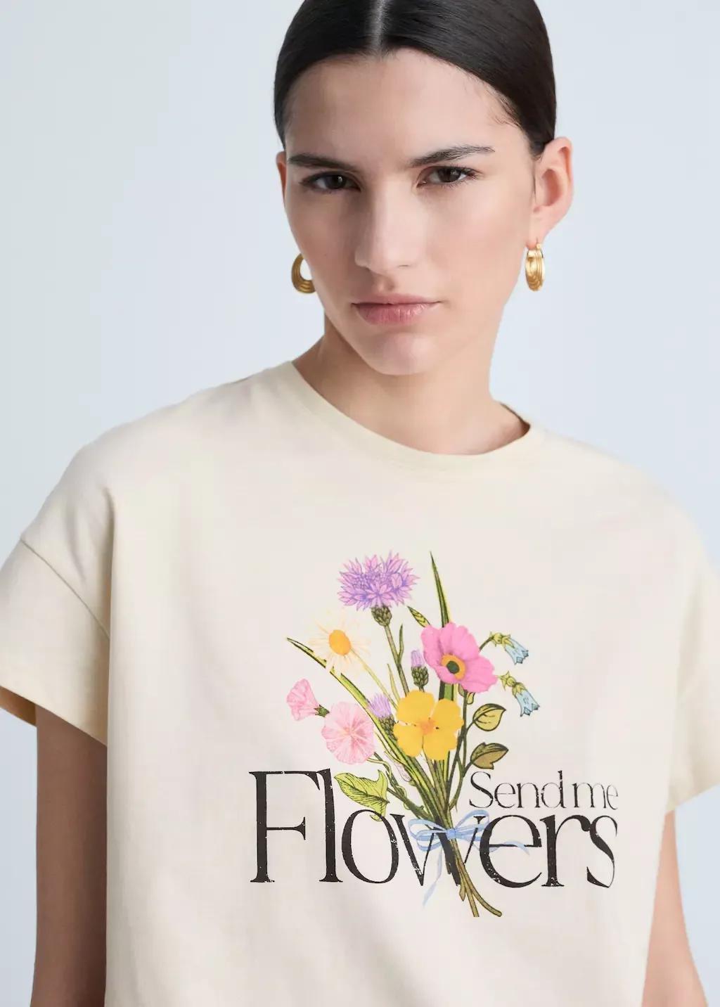 Beige Cotton T-Shirt With Printed Message, , large image number 1