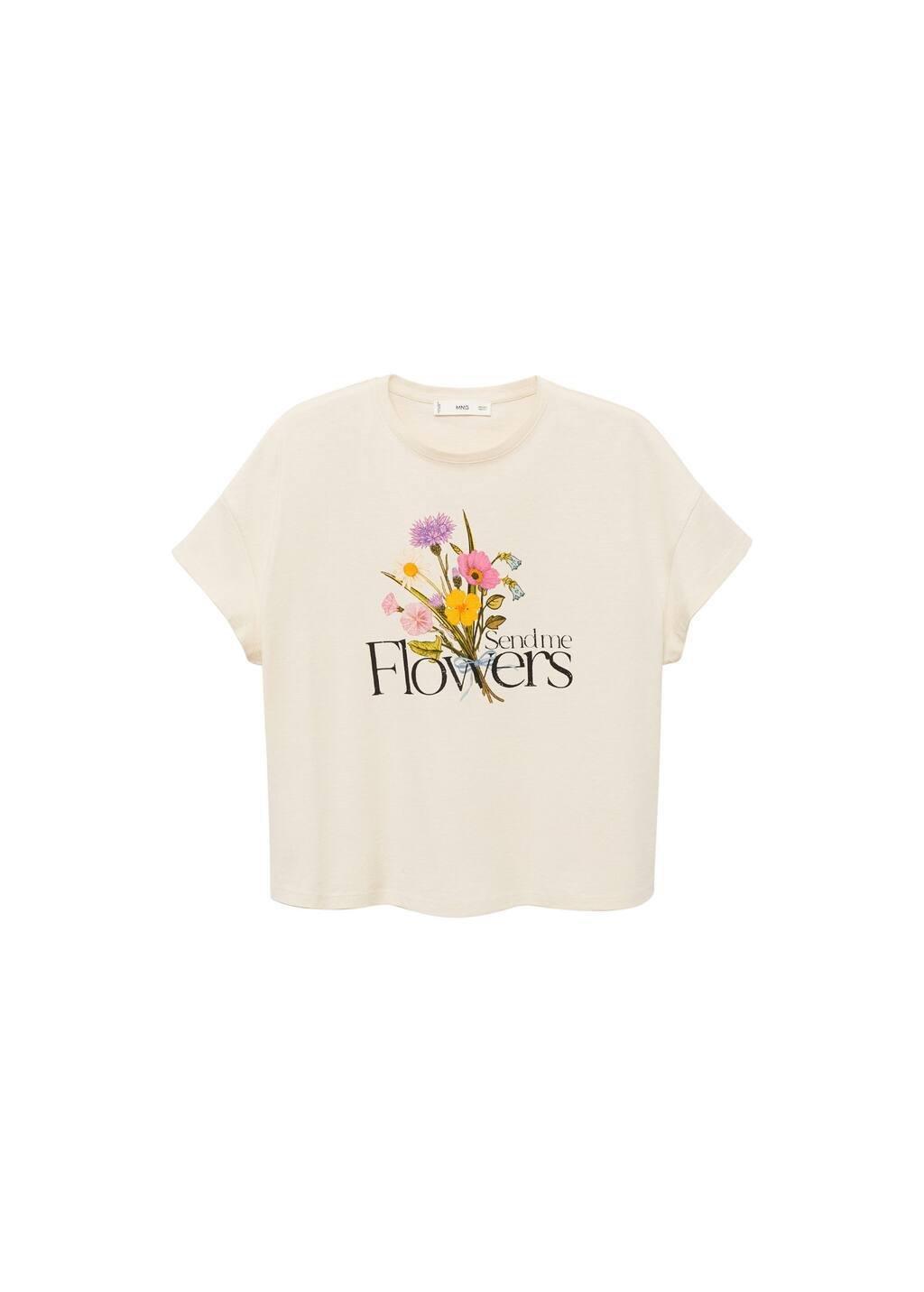 Beige Cotton T-Shirt With Printed Message, , large image number 3