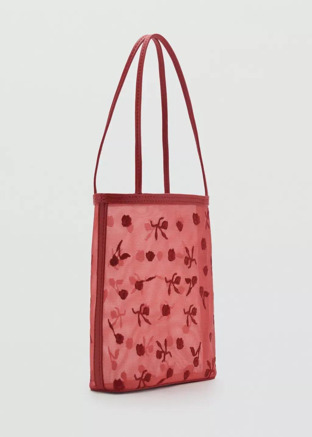 Red Flower-Embroidered Mesh Bag, Red, large image number 0