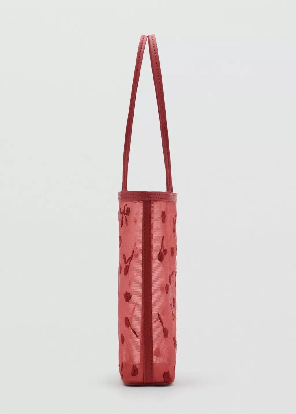 Red Flower-Embroidered Mesh Bag, Red, large image number 1