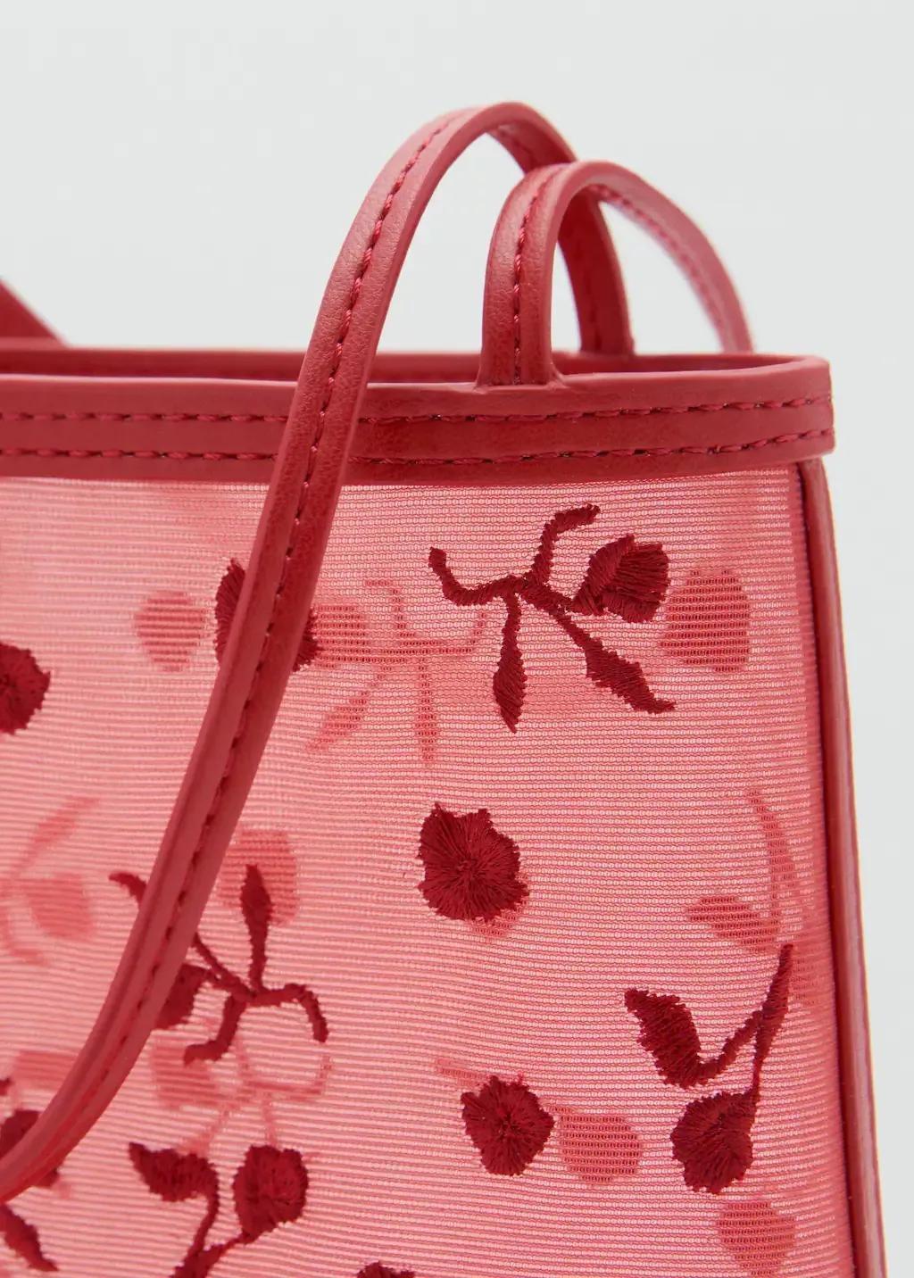 Red Flower-Embroidered Mesh Bag, Red, large image number 2