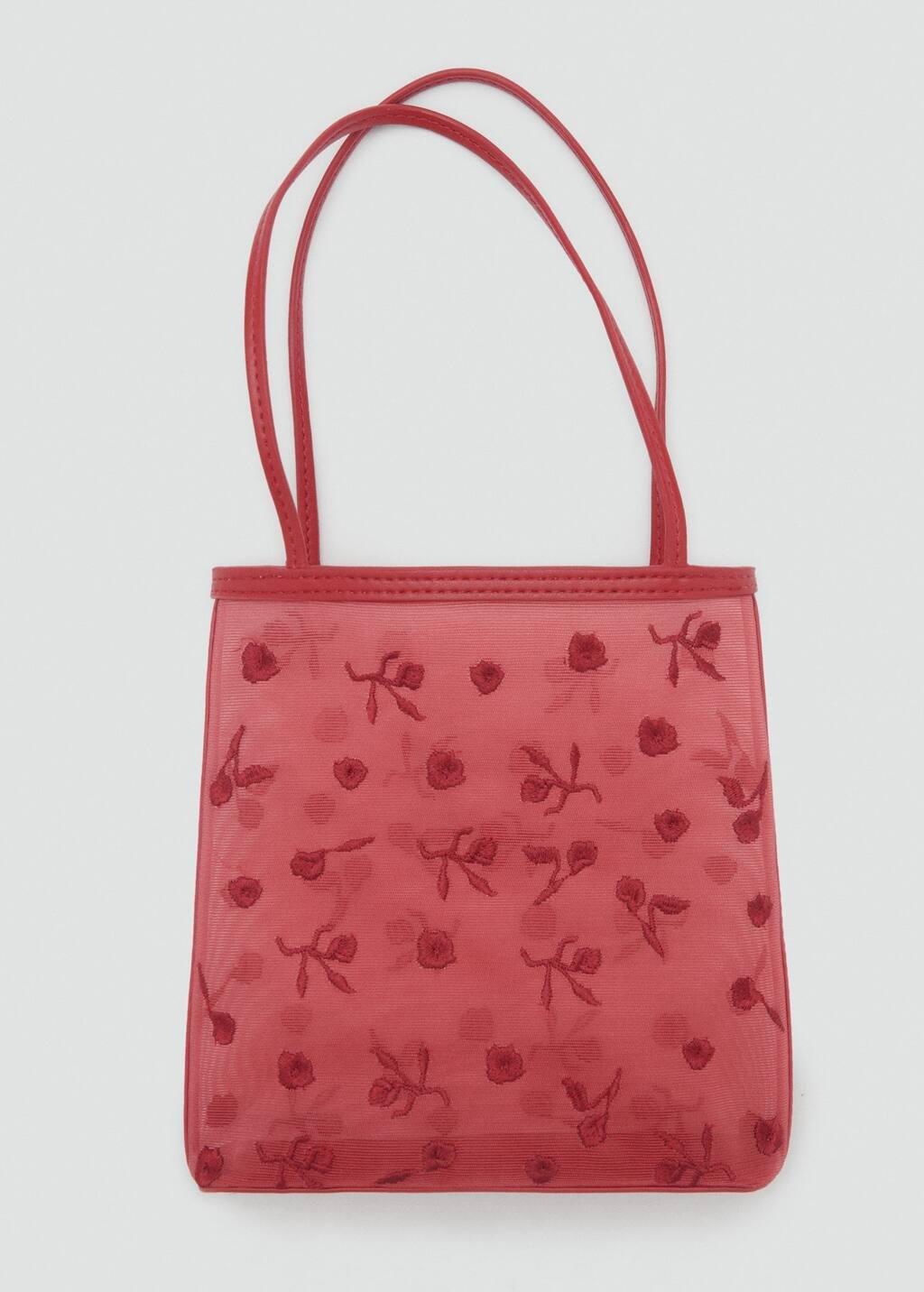 Red Flower-Embroidered Mesh Bag, Red, large image number 4
