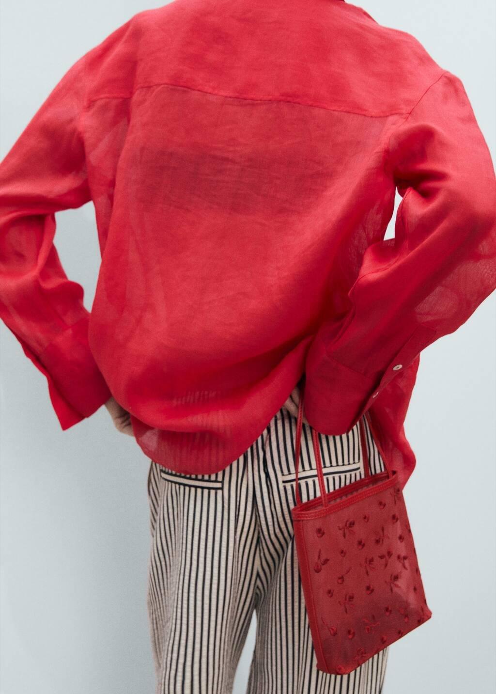 Red Flower-Embroidered Mesh Bag, Red, large image number 5