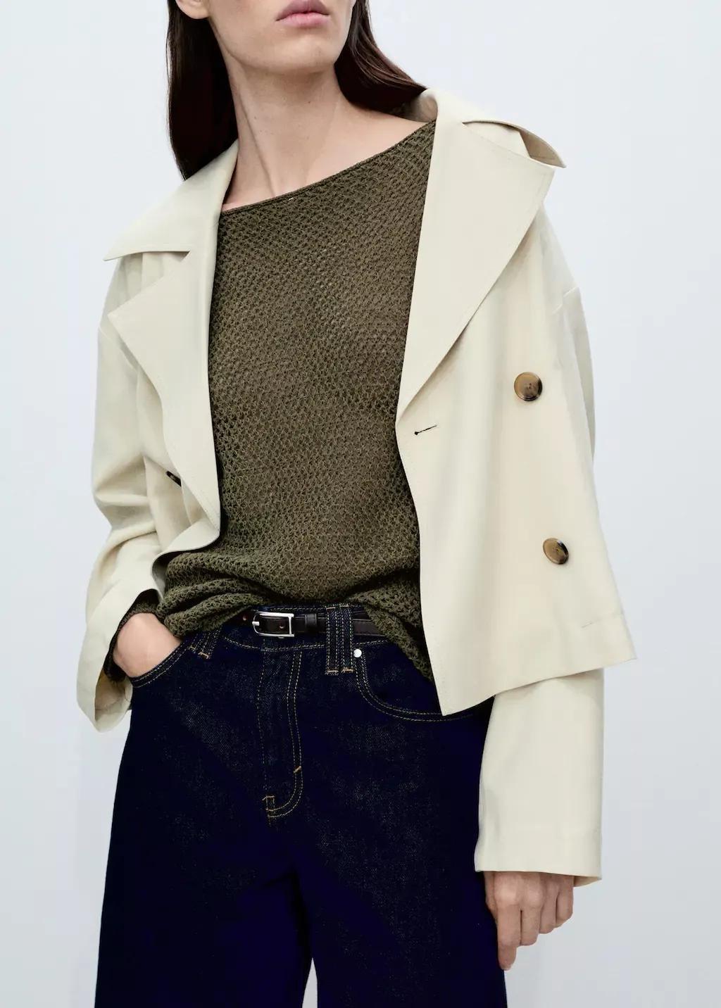 Khaki Openwork Knitted Boat-Neck Sweater, , large image number 1