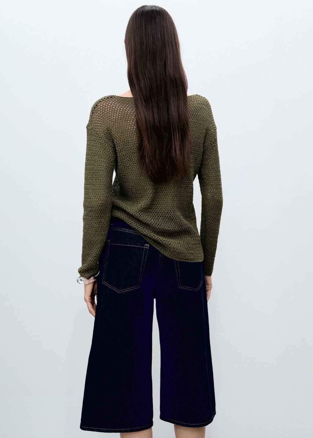 Khaki Openwork Knitted Boat-Neck Sweater, , large image number 4