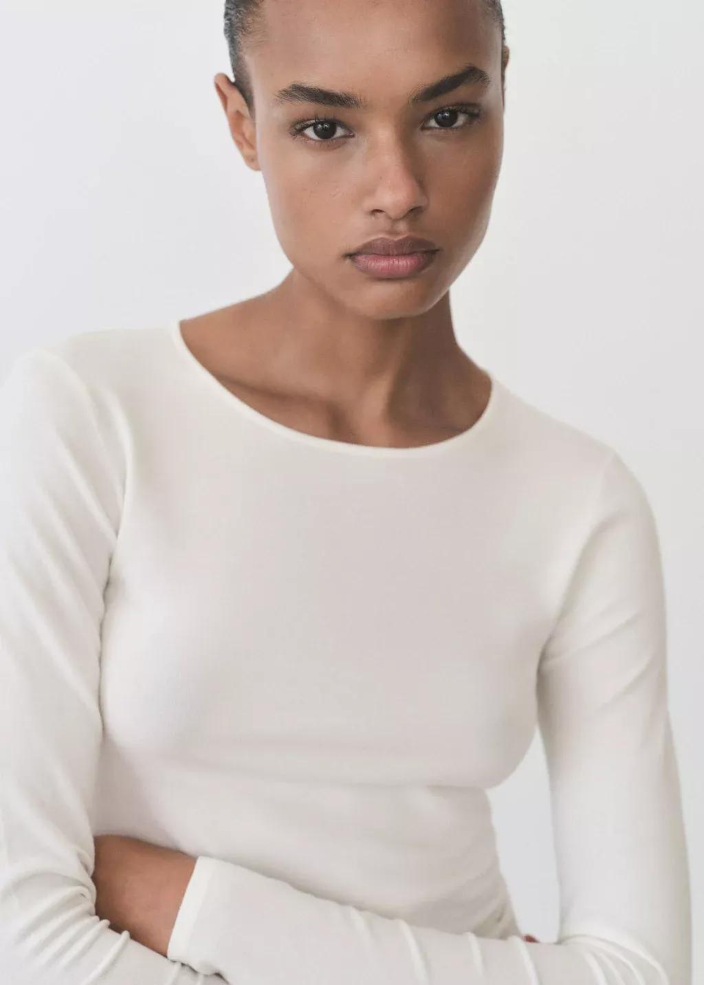 Beige Fine-Knit Fitted Sweater, , large image number 1