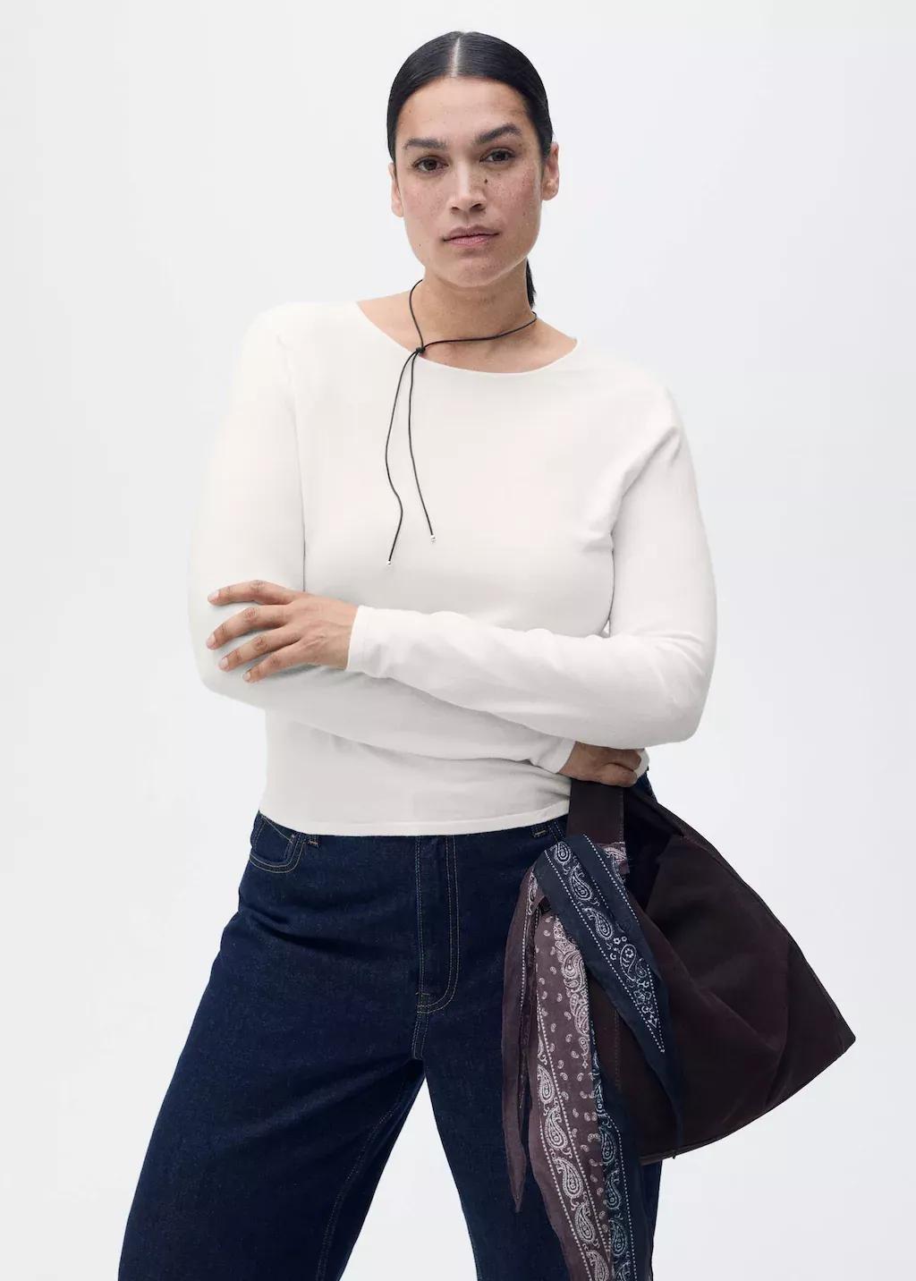 Beige Fine-Knit Fitted Sweater, , large image number 5