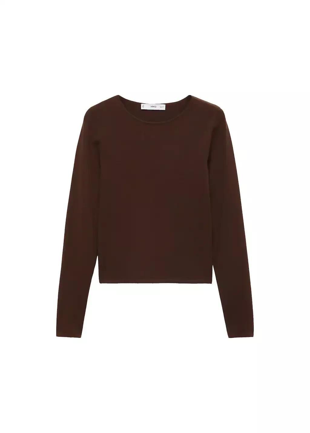 Brown Fine-Knit Fitted Sweater, , large image number 3