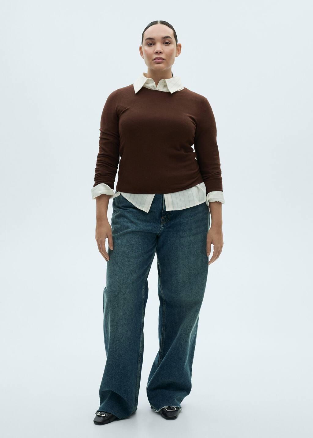 Brown Fine-Knit Fitted Sweater, , large image number 4