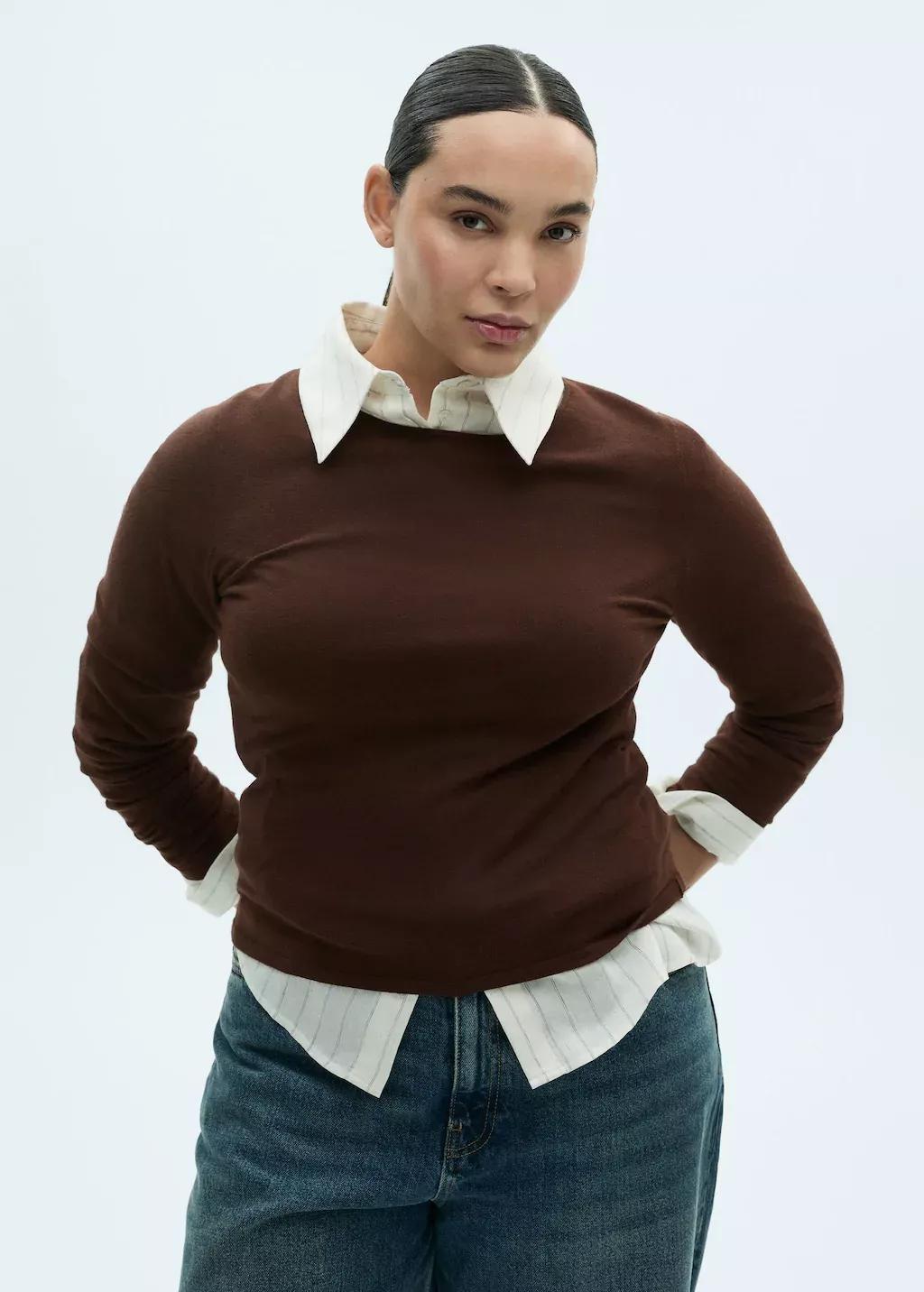 Brown Fine-Knit Fitted Sweater, , large image number 6