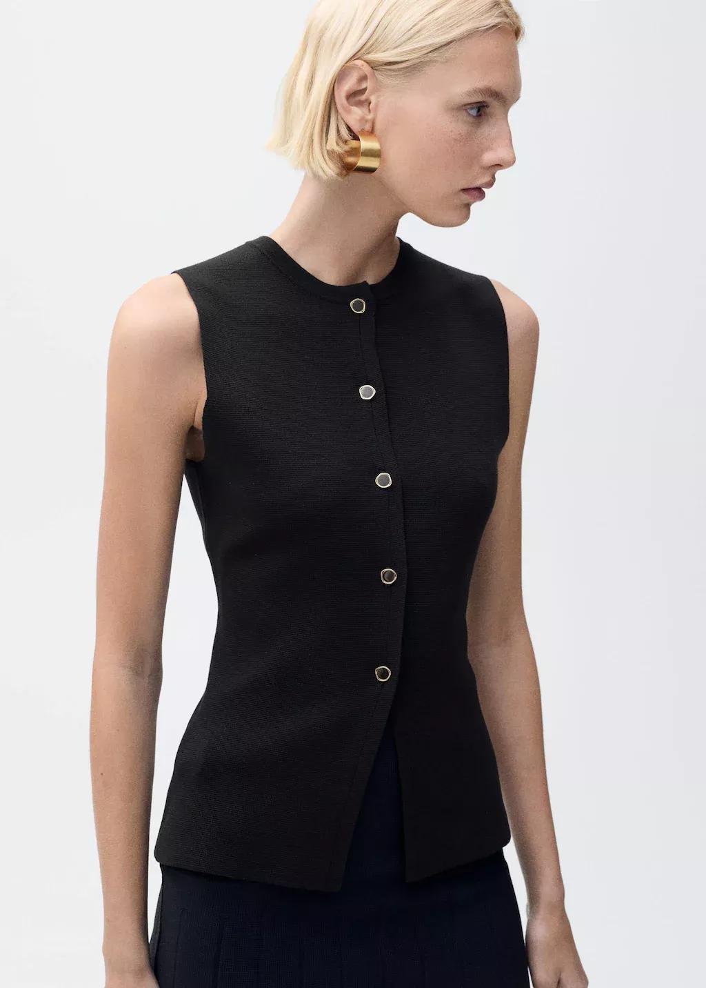 Brown Fine-Knit Waistcoat With Buttons, , large image number 0