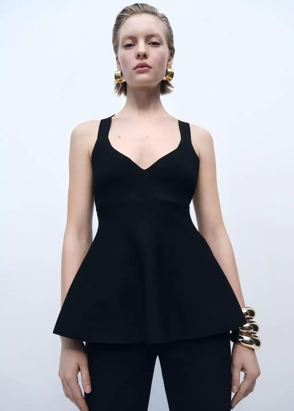 Black Classic Cropped Tank Top, , large image number 0