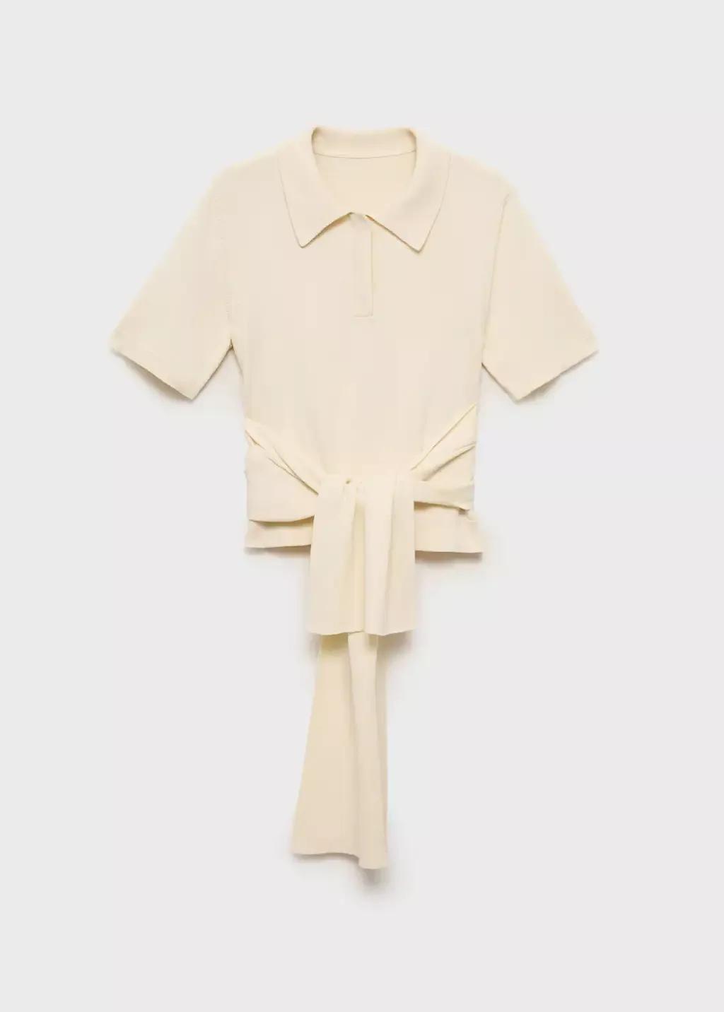 Beige Short-Sleeved Sweater With Knot Detail, , large image number 3