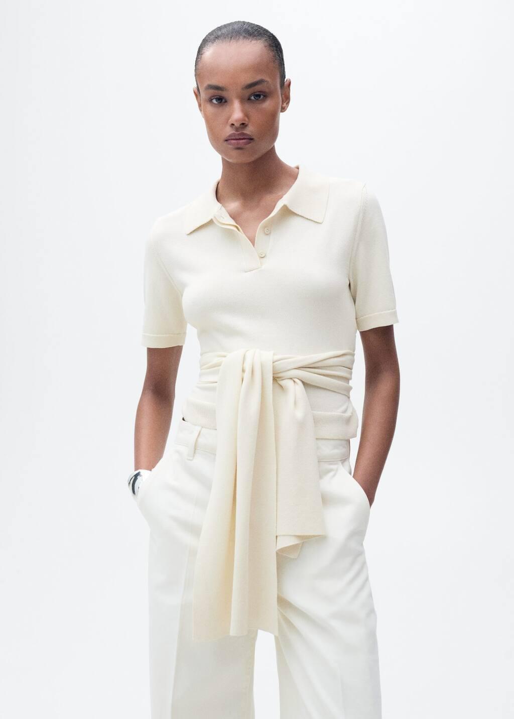 Beige Short-Sleeved Sweater With Knot Detail, , large image number 4