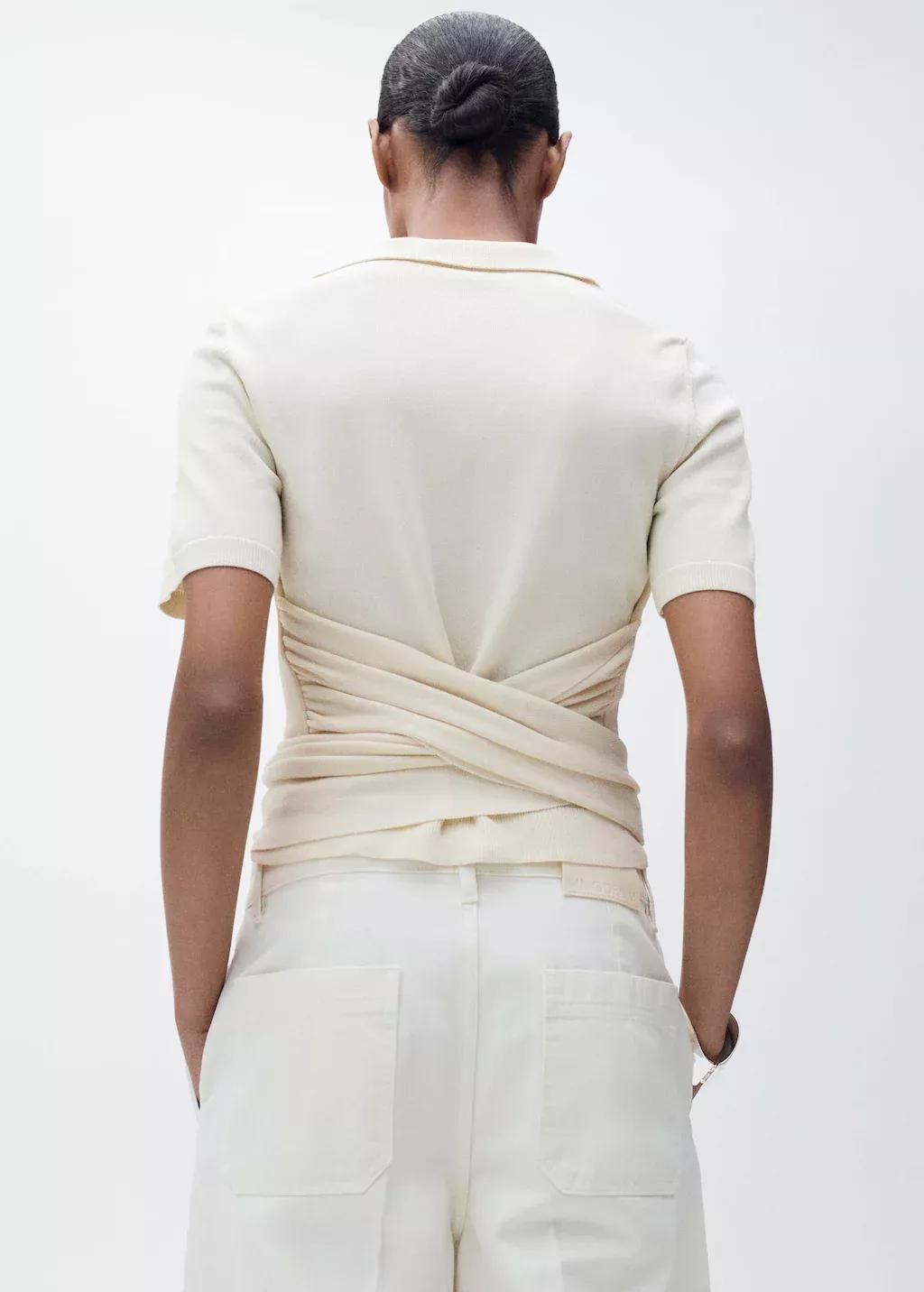 Beige Short-Sleeved Sweater With Knot Detail, , large image number 6