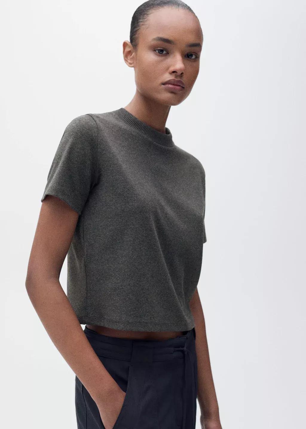 Grey Short Sleeve Cotton Blend T-Shirt, , medium