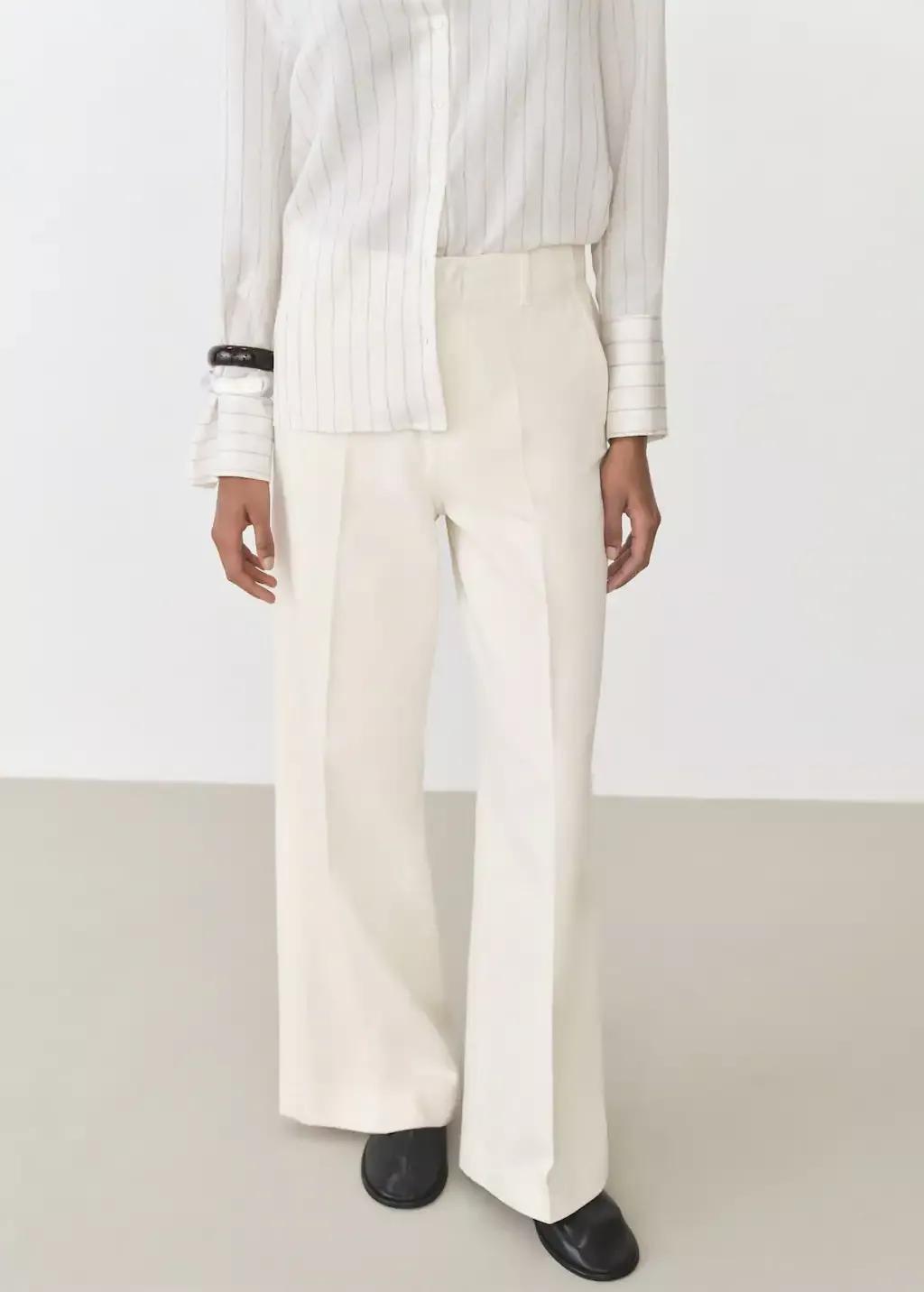 LIGHT BEIGE Cotton wideleg trousers, , large image number 1