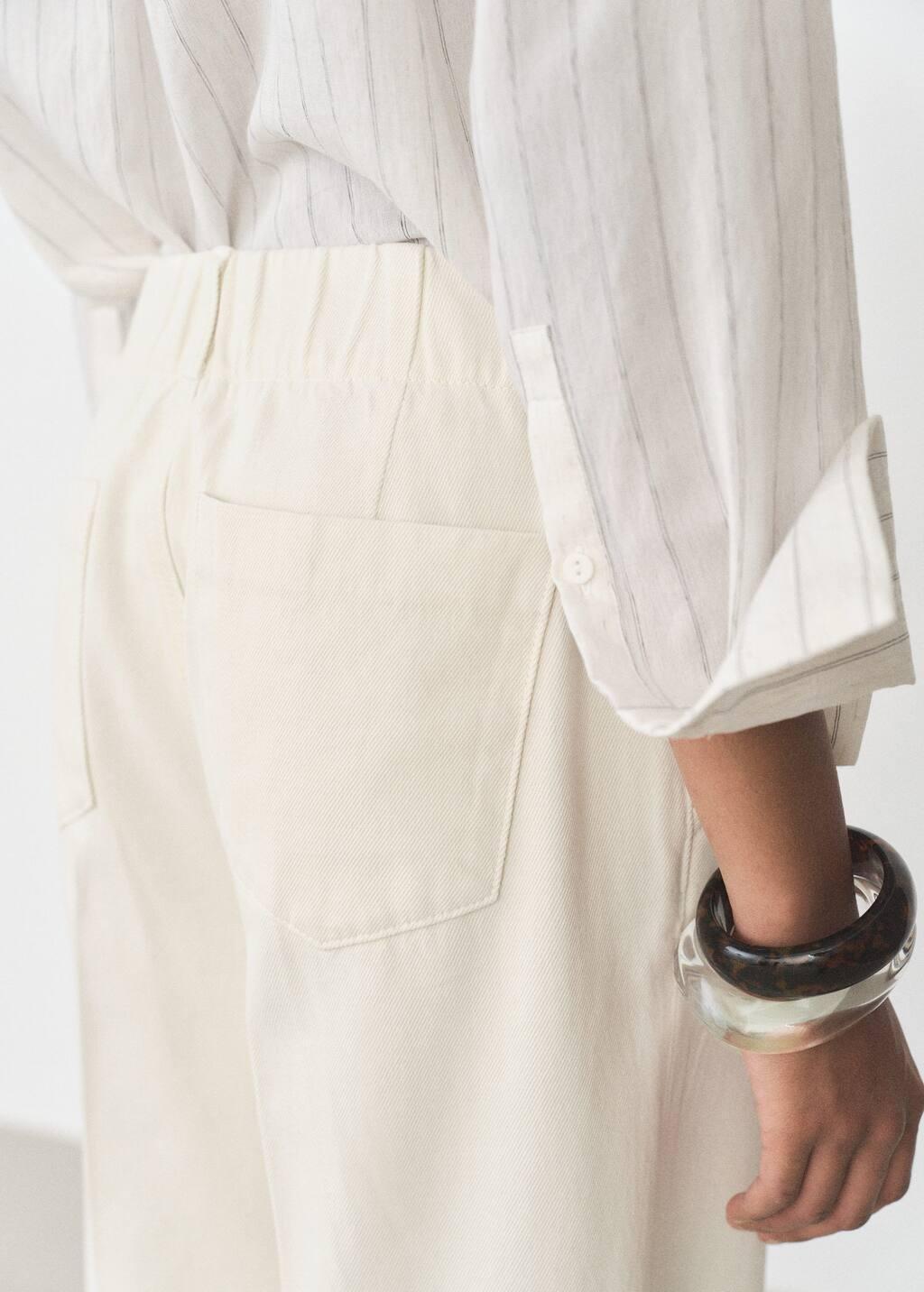 LIGHT BEIGE Cotton wideleg trousers, , large image number 2