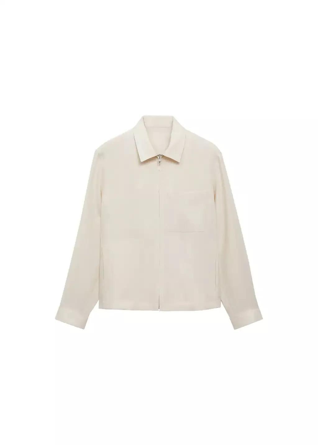 Beige 100% Linen Overshirt With Pockets, , large image number 3