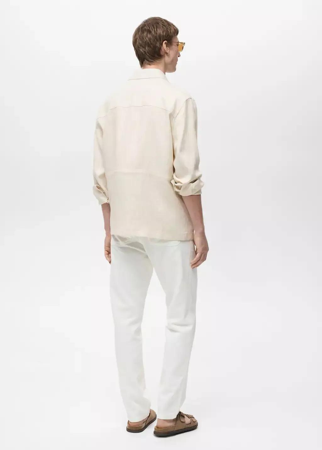 Beige 100% Linen Overshirt With Pockets, , large image number 6