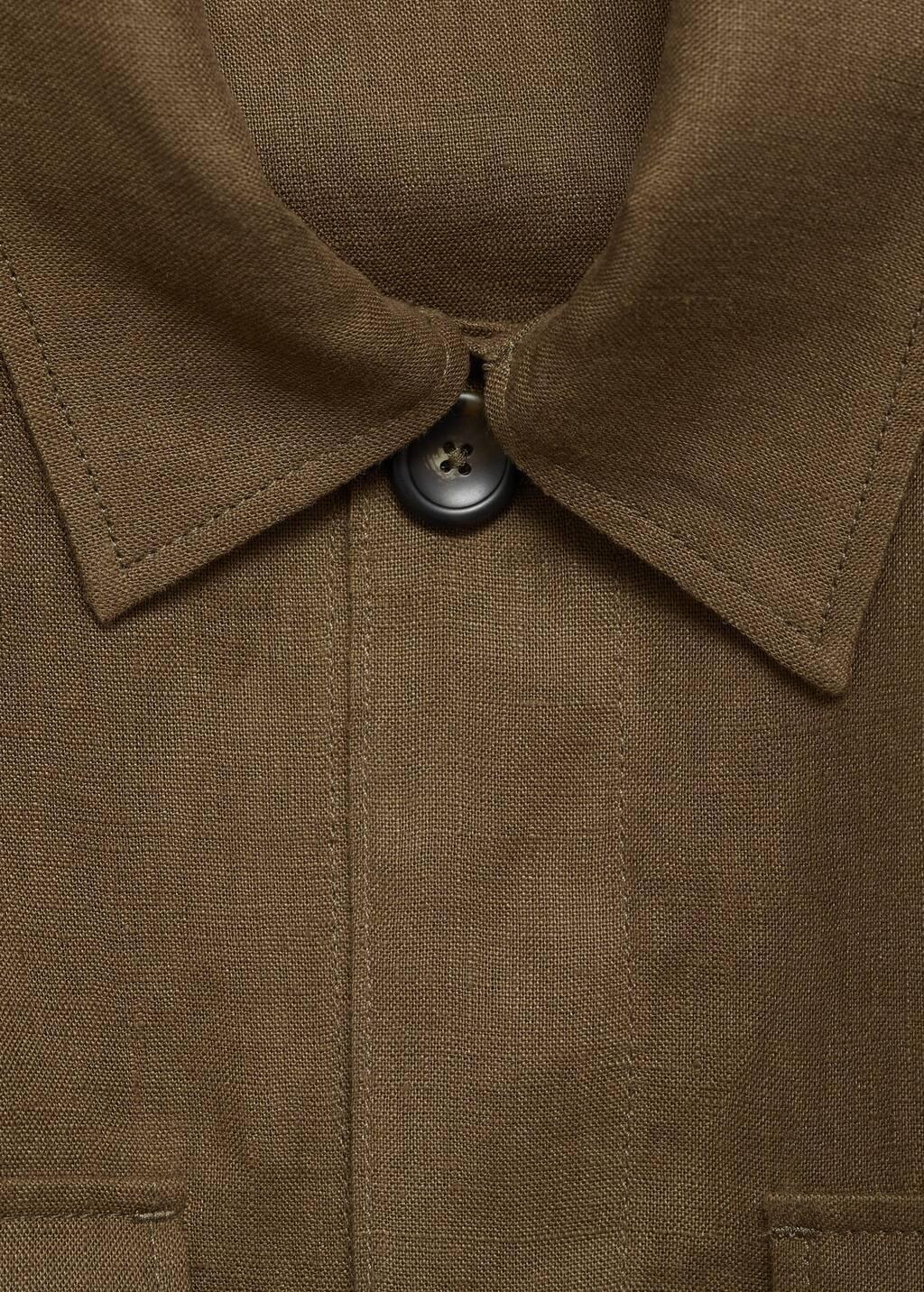 Khaki 100% Linen Overshirt With Pockets, , large image number 4