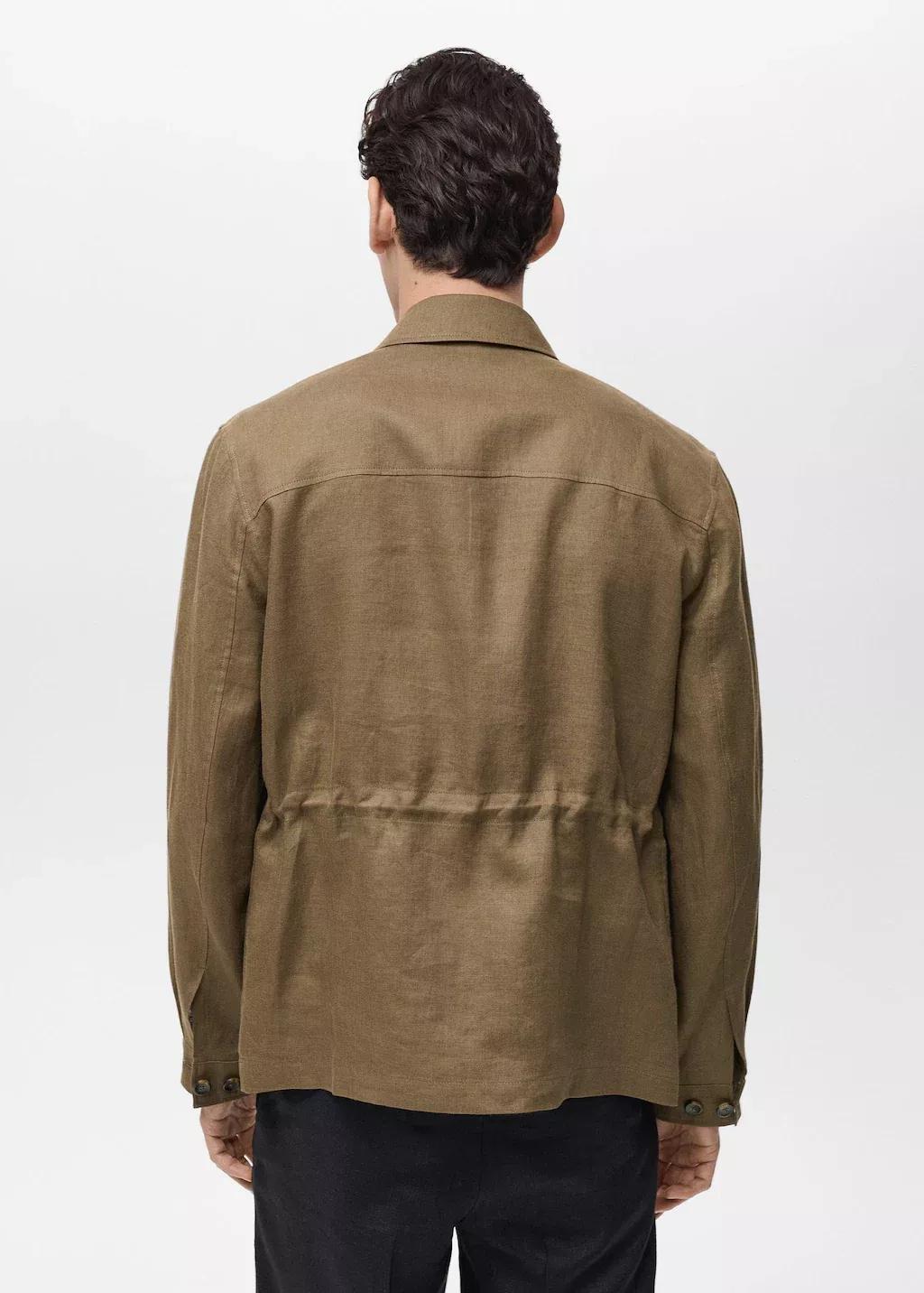 Khaki 100% Linen Overshirt With Pockets, , large image number 6