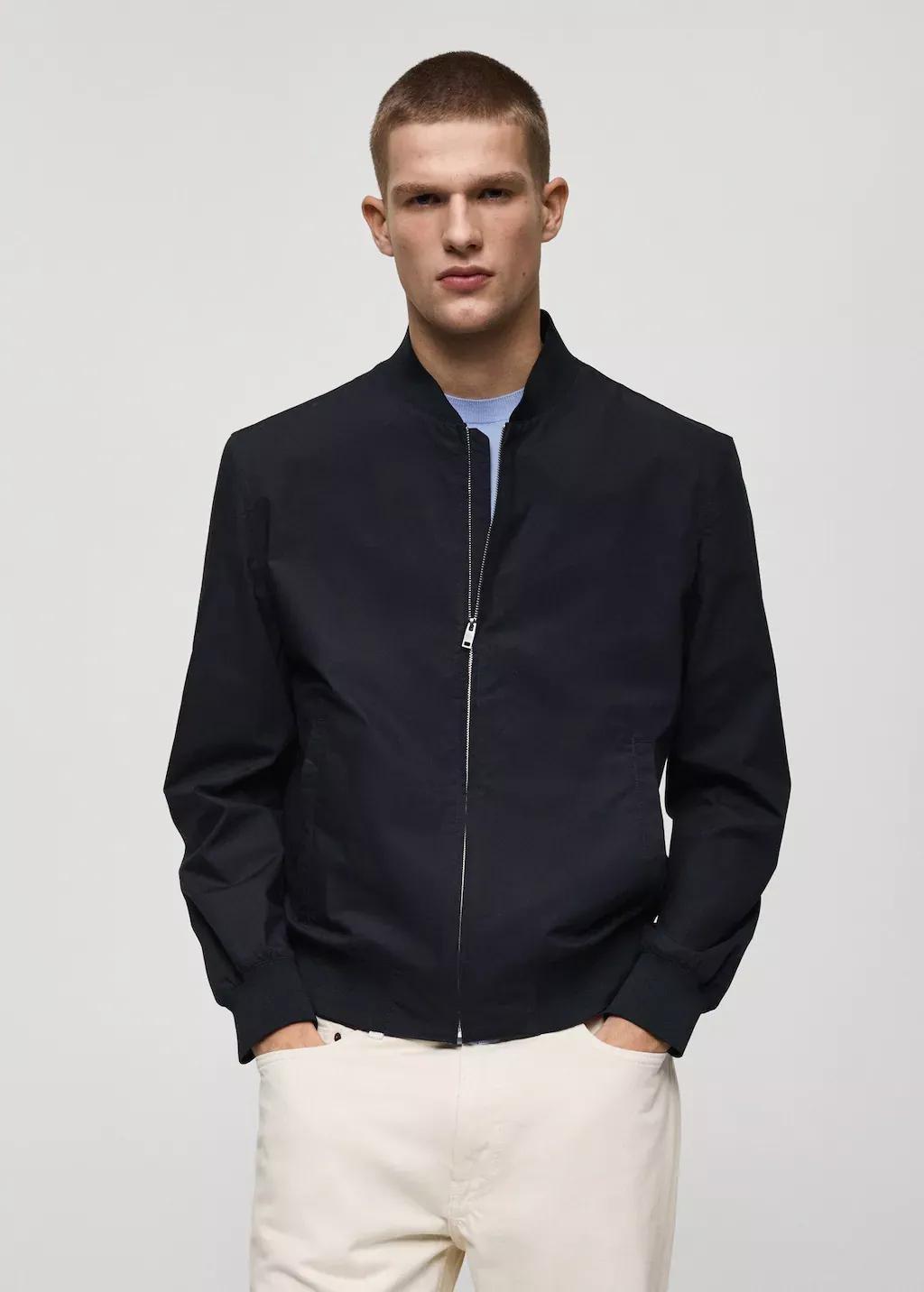 Navy 100% Cotton Bomber Jacket, , medium