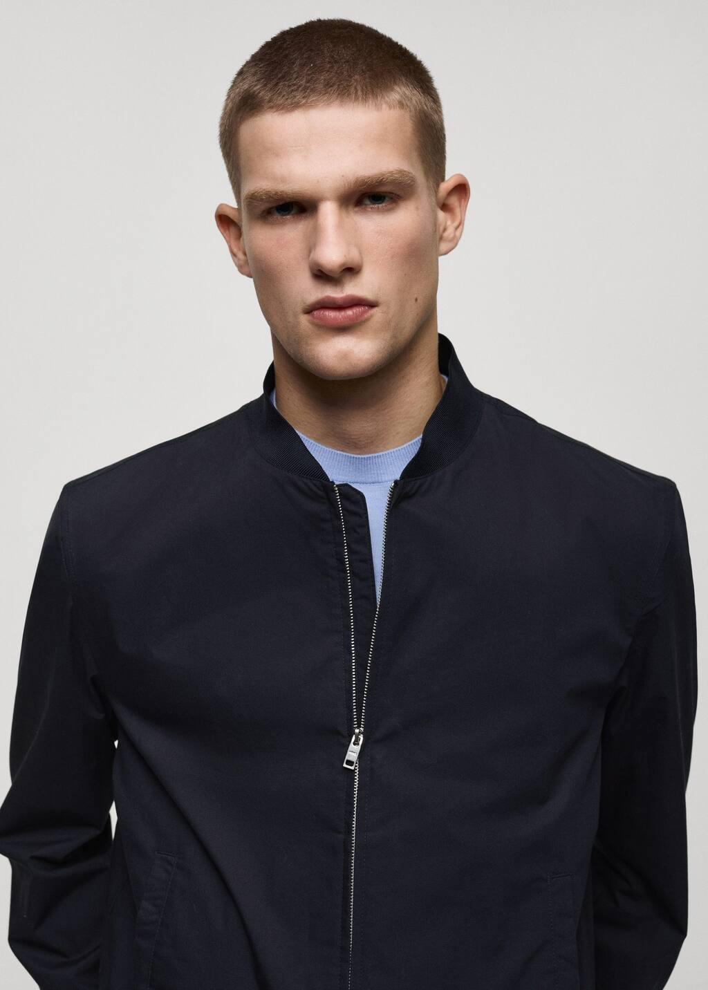 Navy 100% Cotton Bomber Jacket, , large image number 1