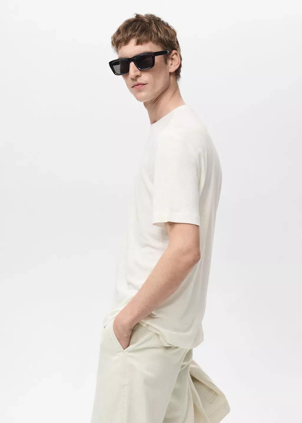 White Linen Slim-Fit T-Shirt, , large image number 2