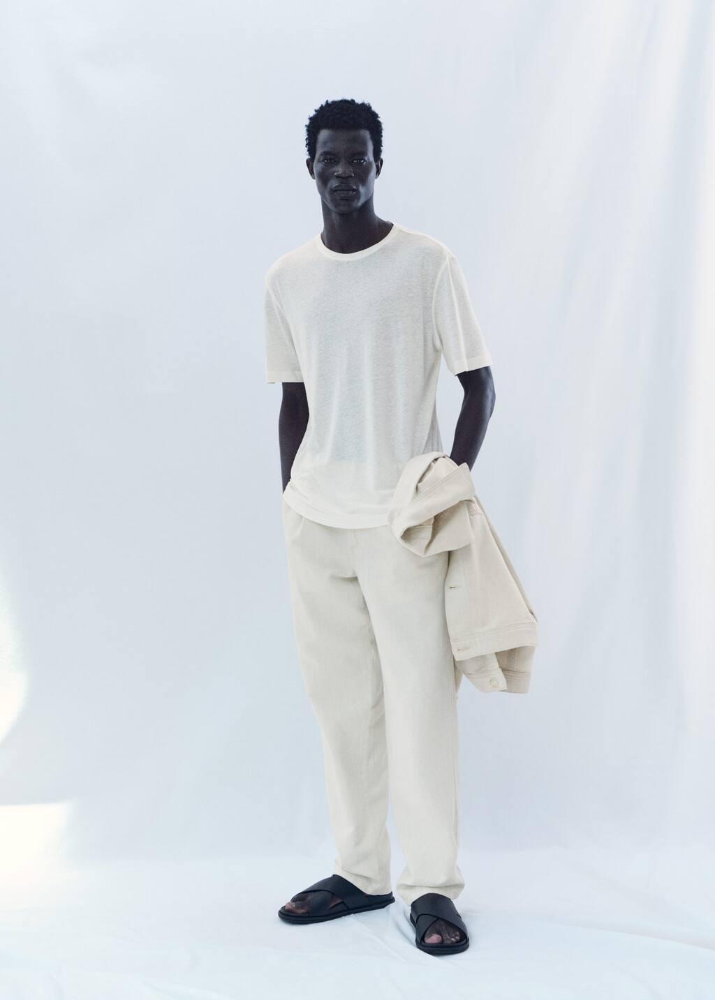 White Linen Slim-Fit T-Shirt, , large image number 5