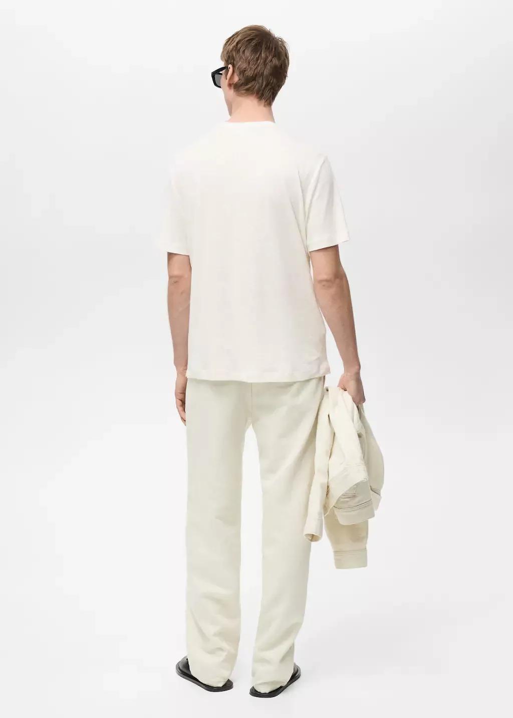 White Linen Slim-Fit T-Shirt, , large image number 6