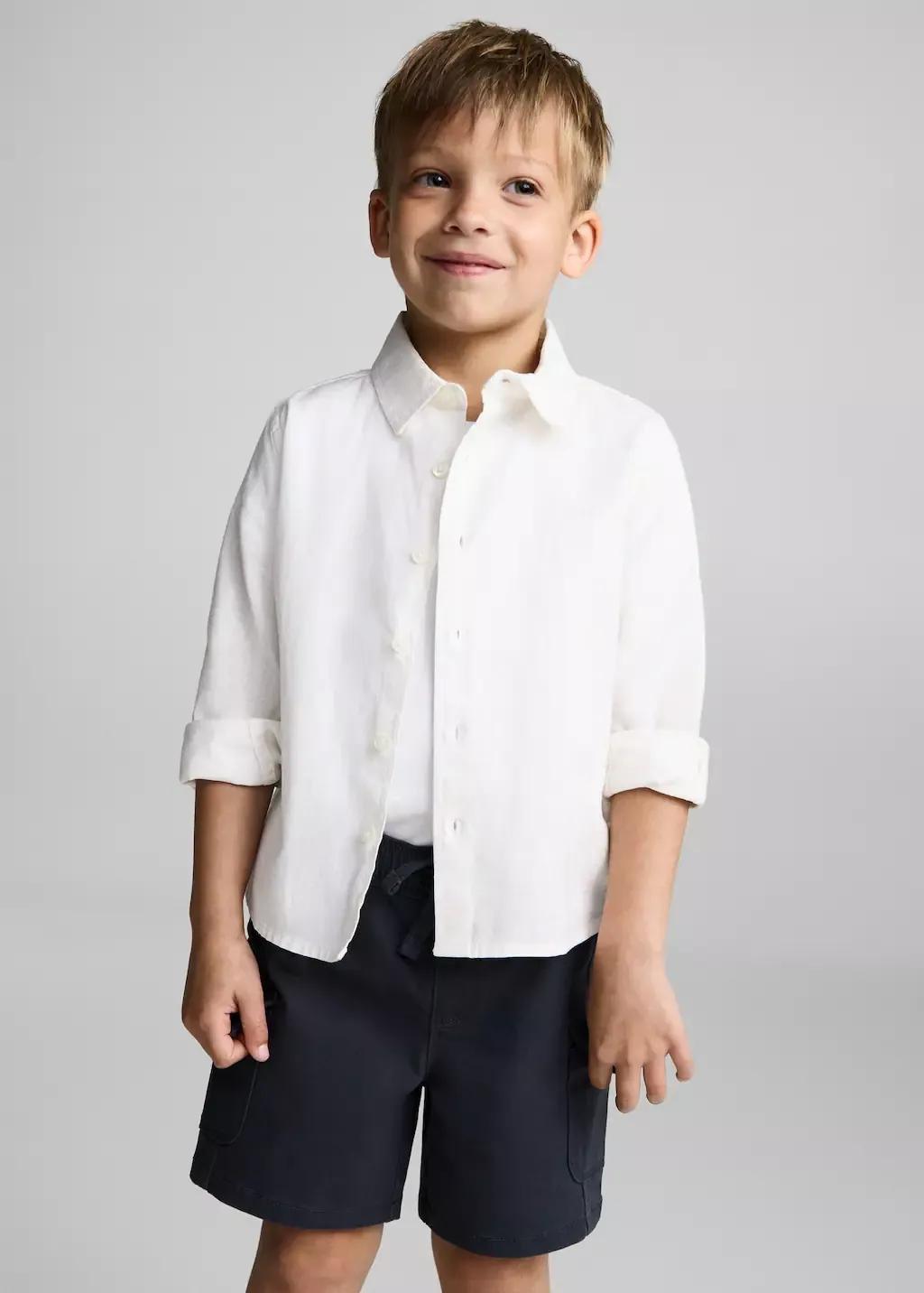 White Cotton And Linen Shirt, Baby Boy, , large image number 1