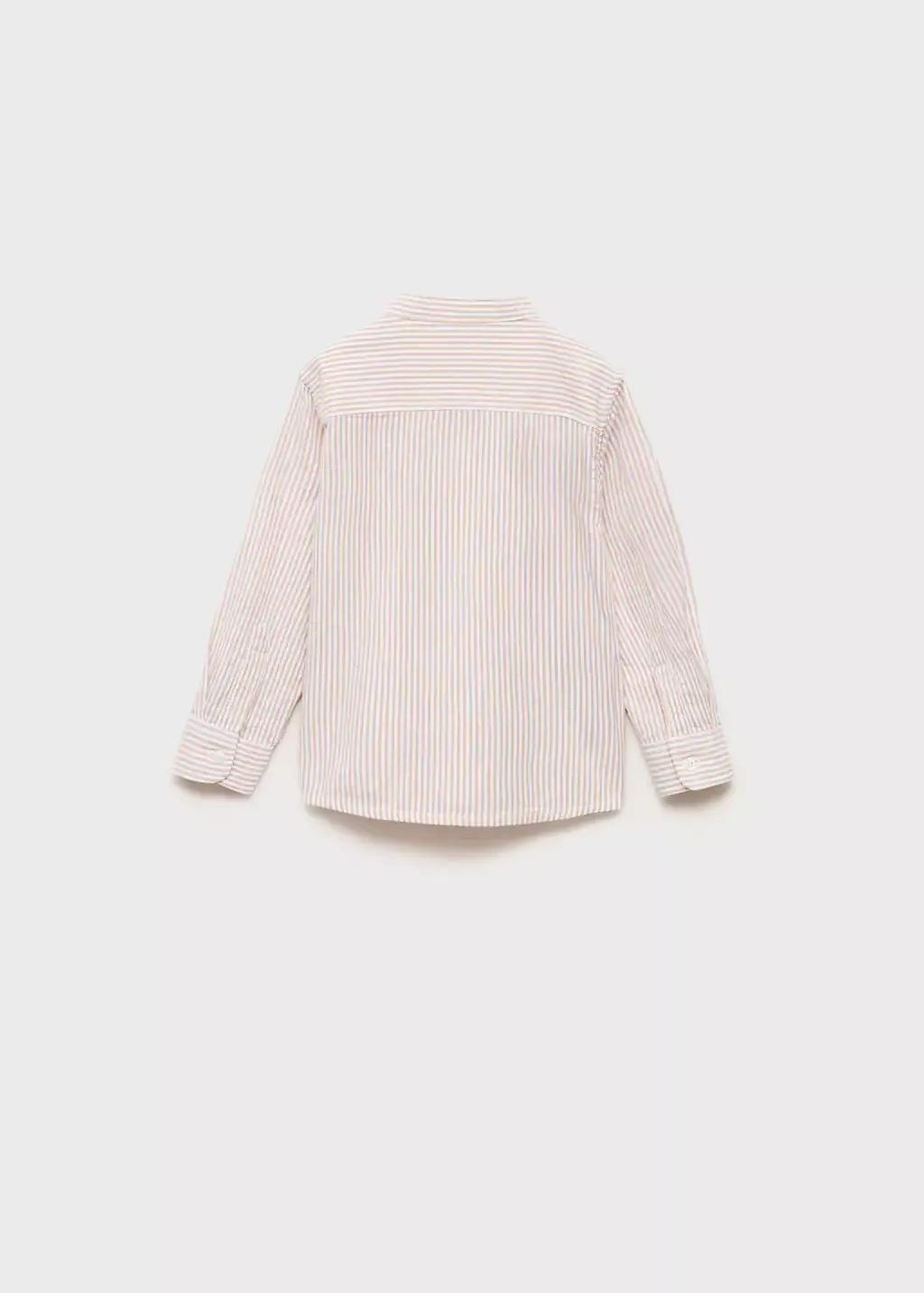 Beige Striped Mao Collar Shirt, Baby Boy, , large image number 1