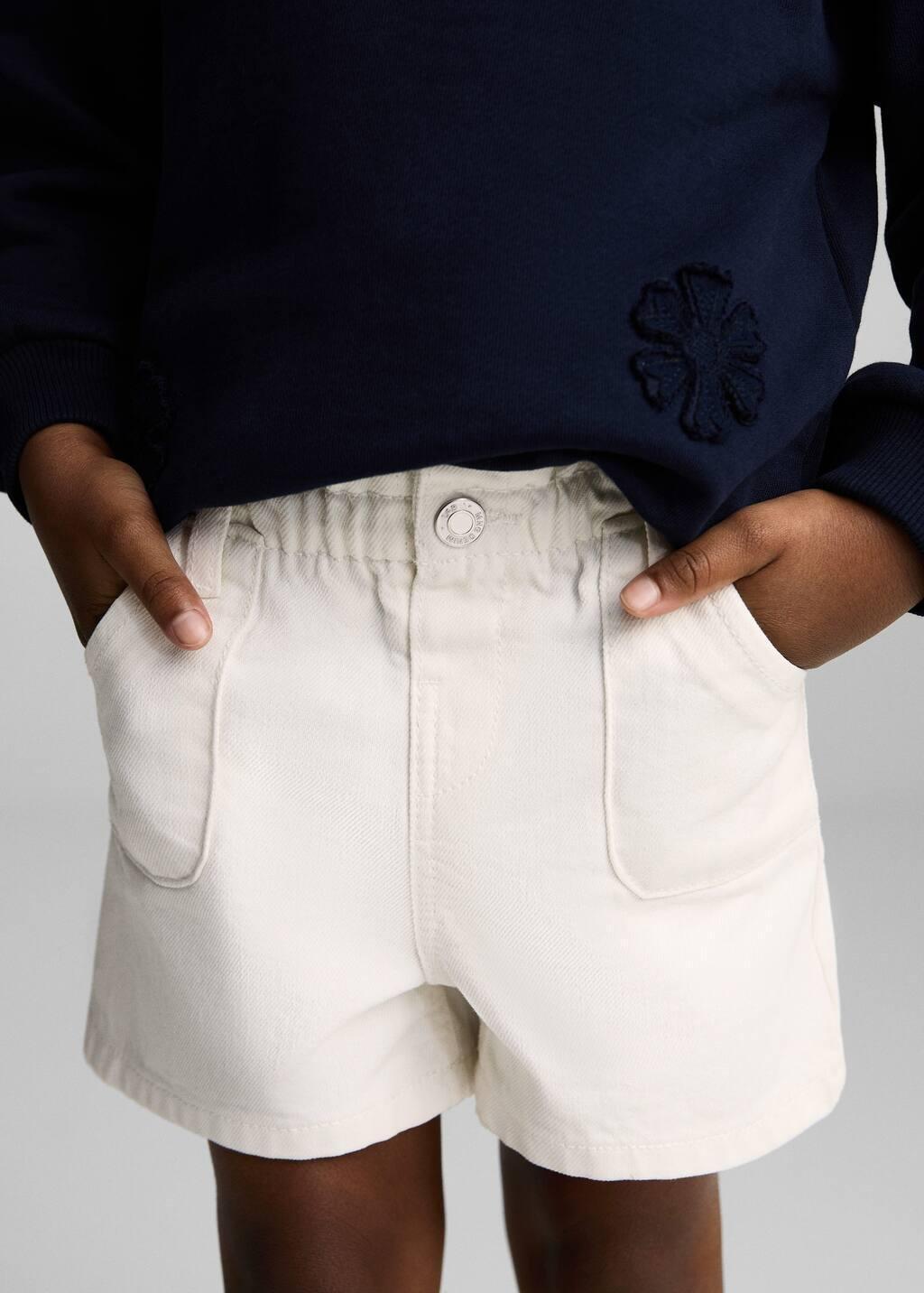 Beige Paperbag Denim Shorts, Baby Girl, , large image number 1