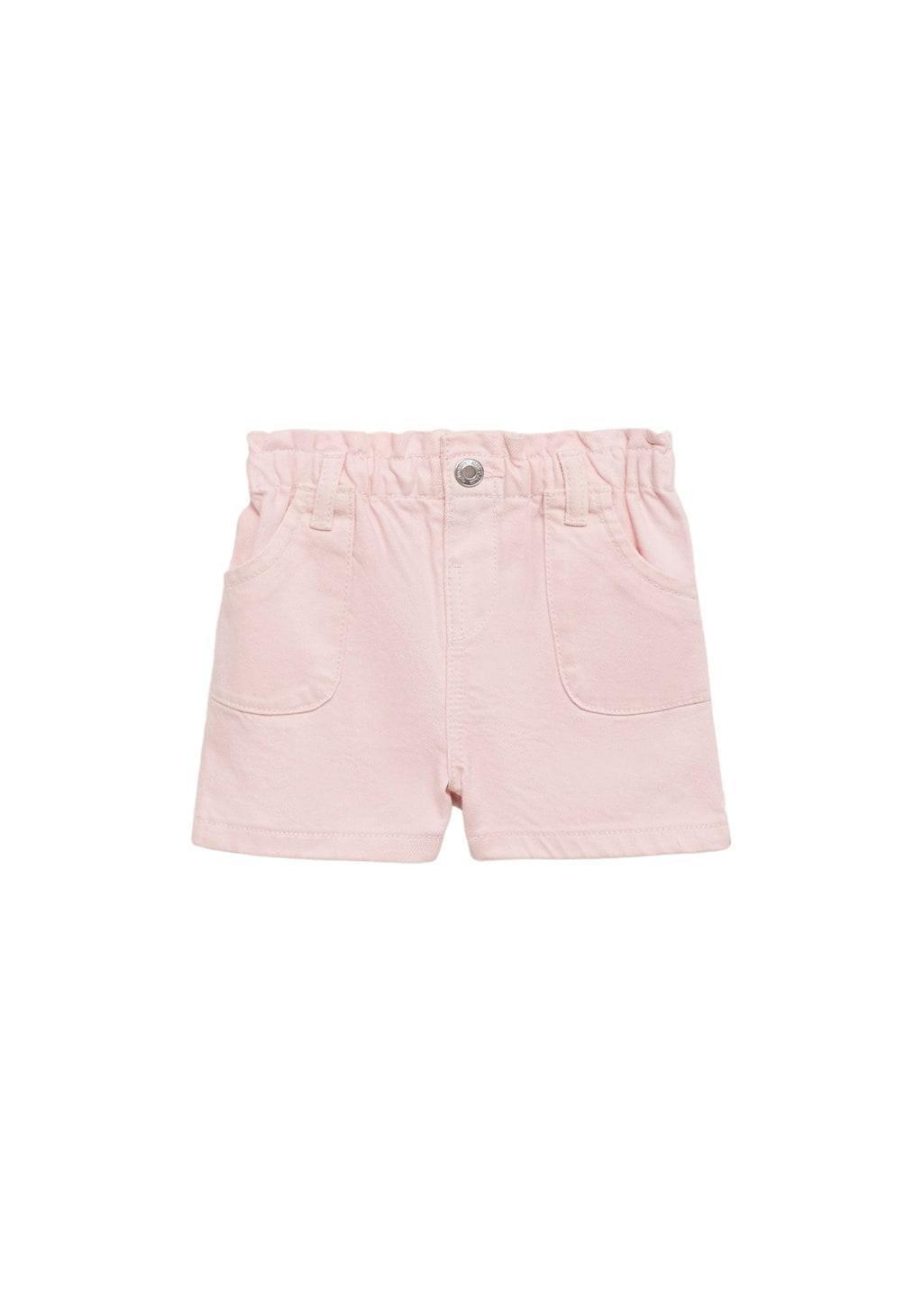Pink Paperbag Denim Shorts, Baby Girl, , large image number 0