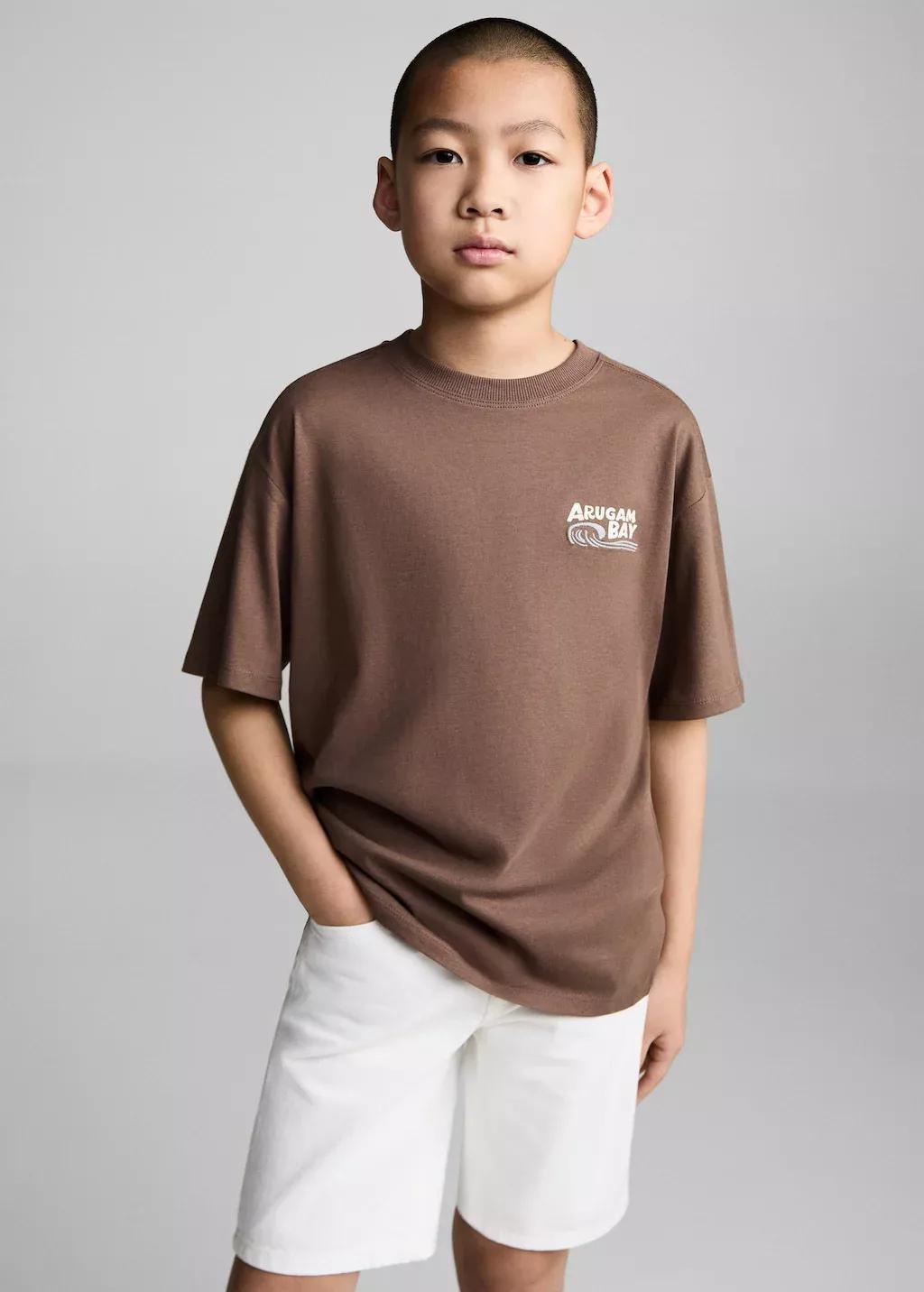 Brown Palm Print T-Shirt, Kids Boy, , large image number 0