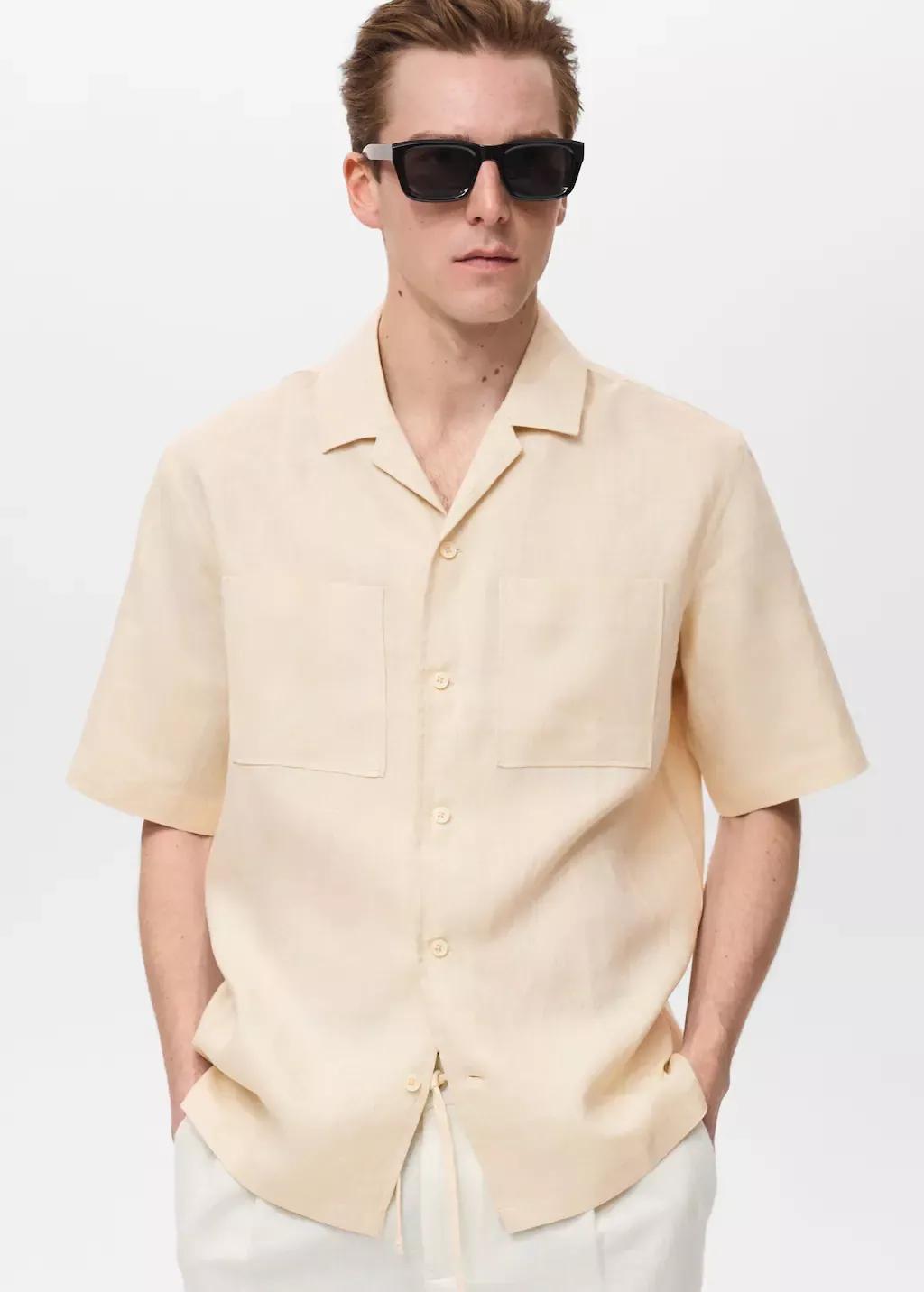 Beige Plain Casual Shirt, , large image number 0