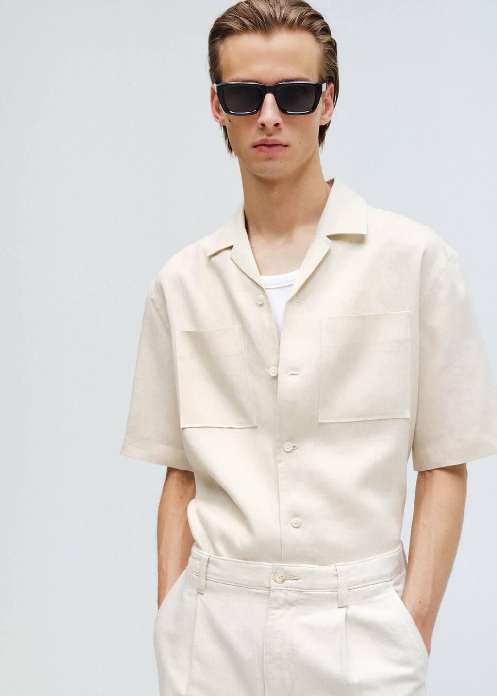 Beige Plain Casual Shirt, , large image number 5