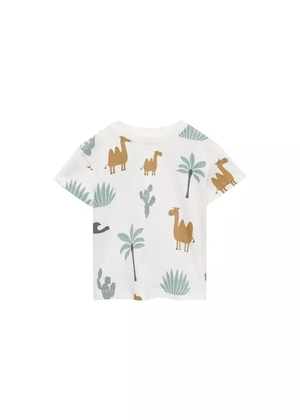 White Printed Cotton-Blend T-Shirt, Baby Boy, , large image number 0
