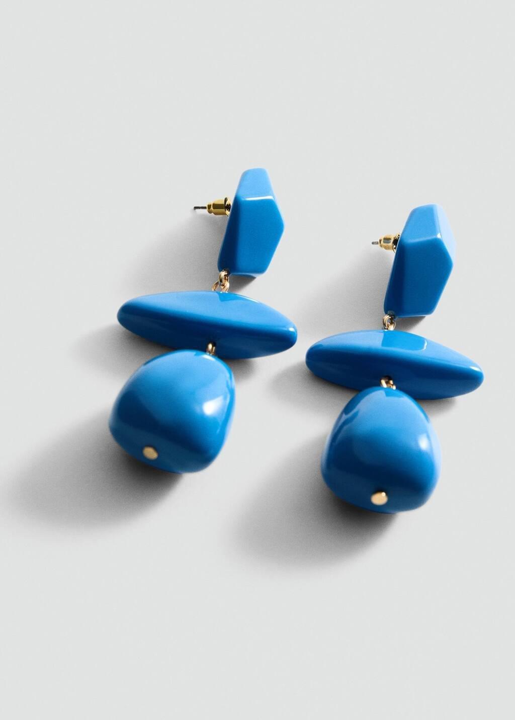 Blue Resin Hanging Bead Earrings, Medium Blue, large image number 1