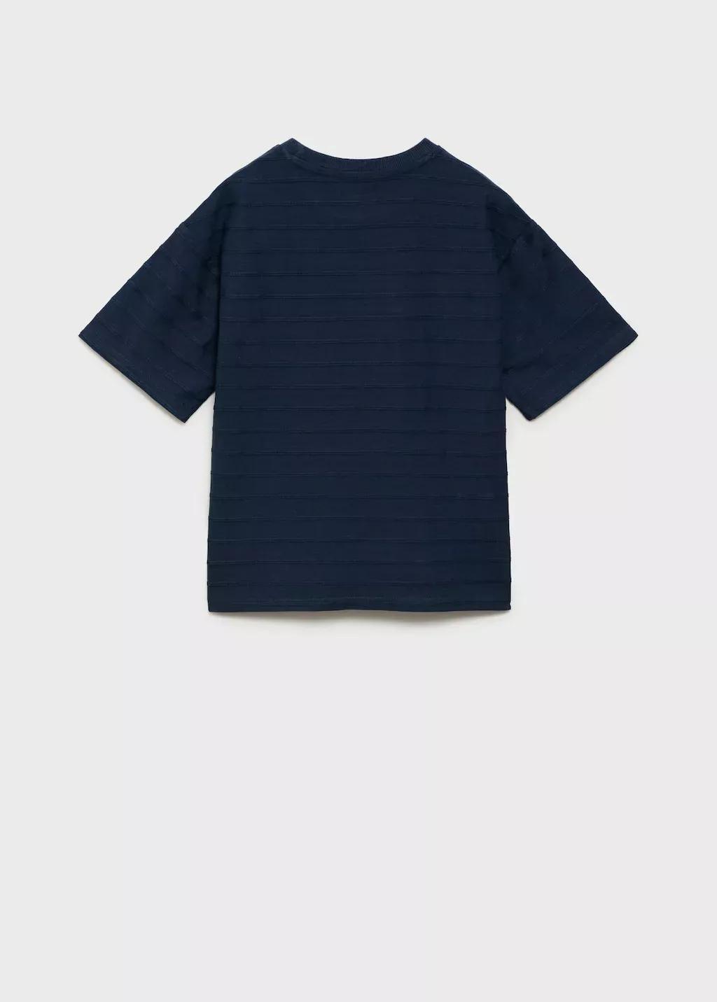 Navy Embossed Striped Cotton T-Shirt, Kids Boy, , large image number 2