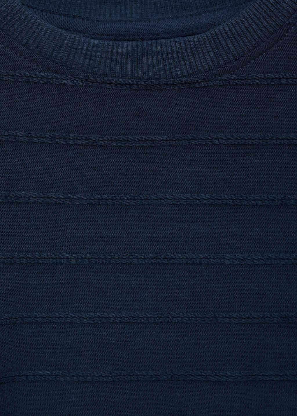 Navy Embossed Striped Cotton T-Shirt, Kids Boy, , large image number 4