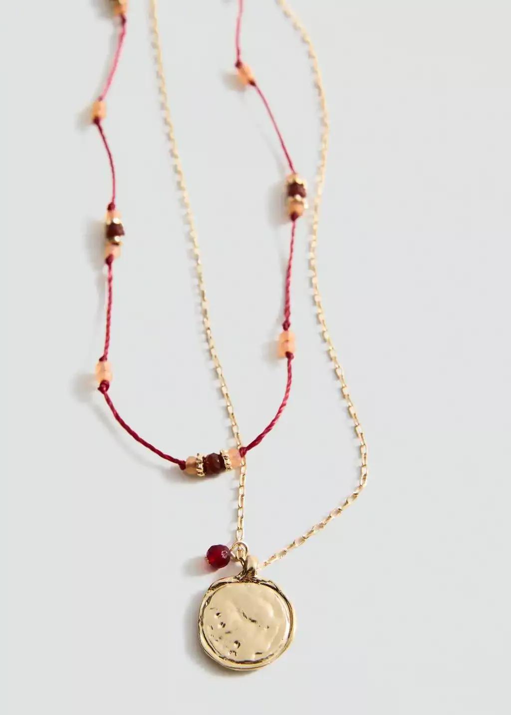 Gold Combined Double-Pendant Necklace, 0201_OR, large image number 0