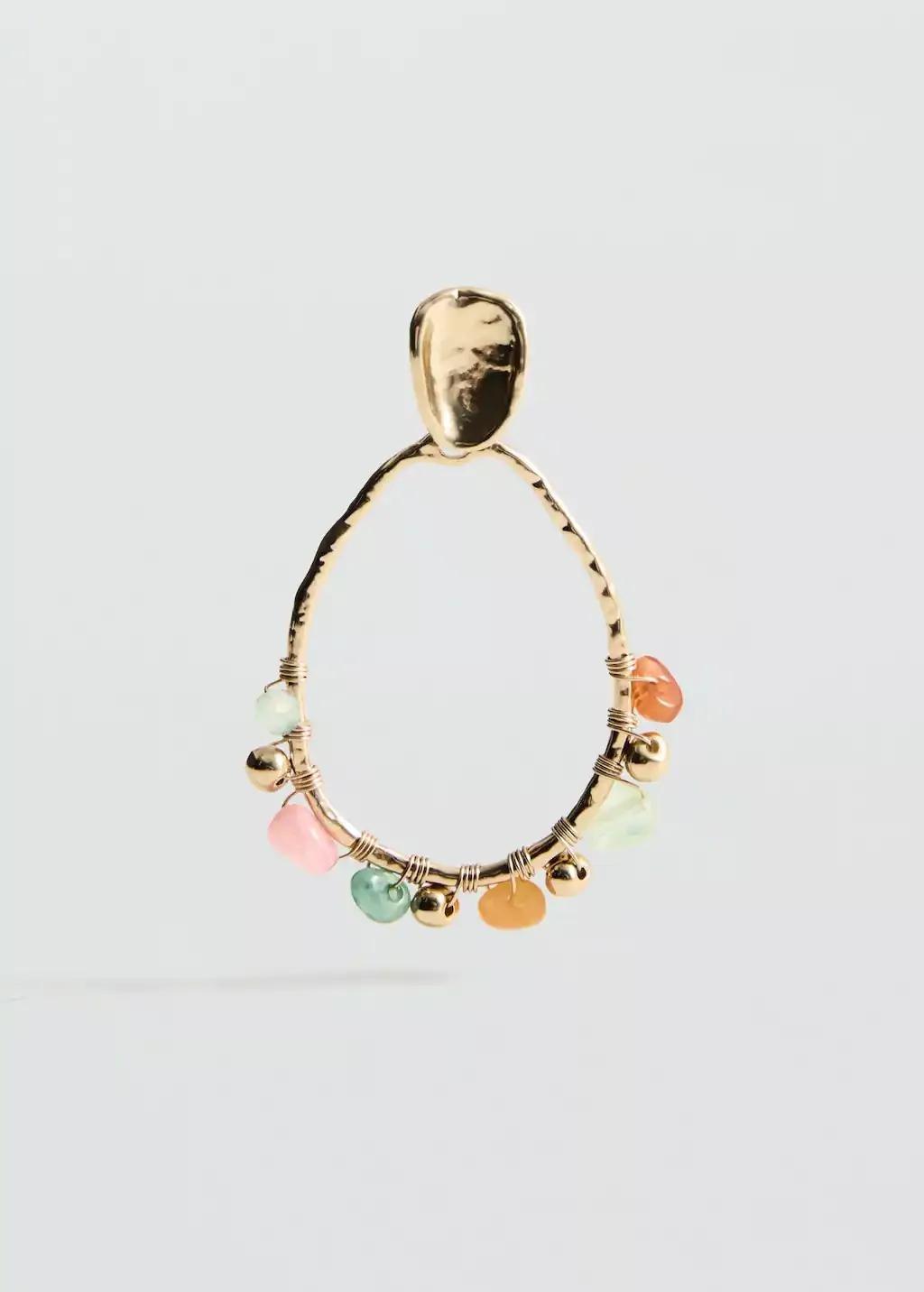 Gold Hanging Hoop Earrings With Ball Detail, , medium