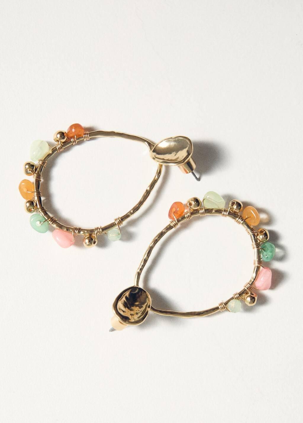 Gold Hanging Hoop Earrings With Ball Detail, Gold, large image number 1
