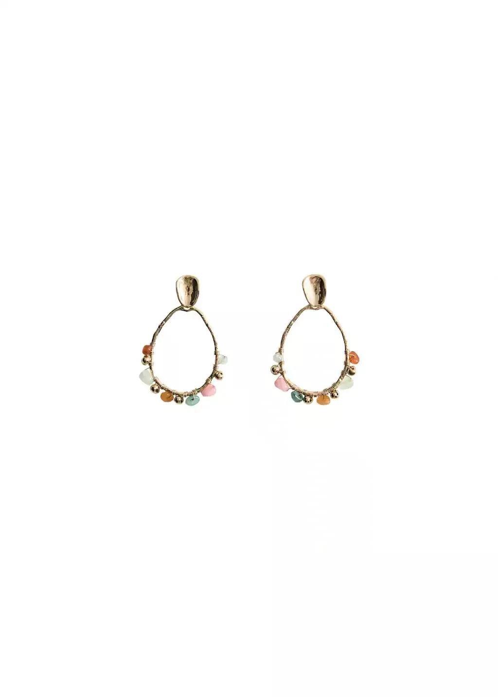 Gold Hanging Hoop Earrings With Ball Detail, Gold, large image number 2