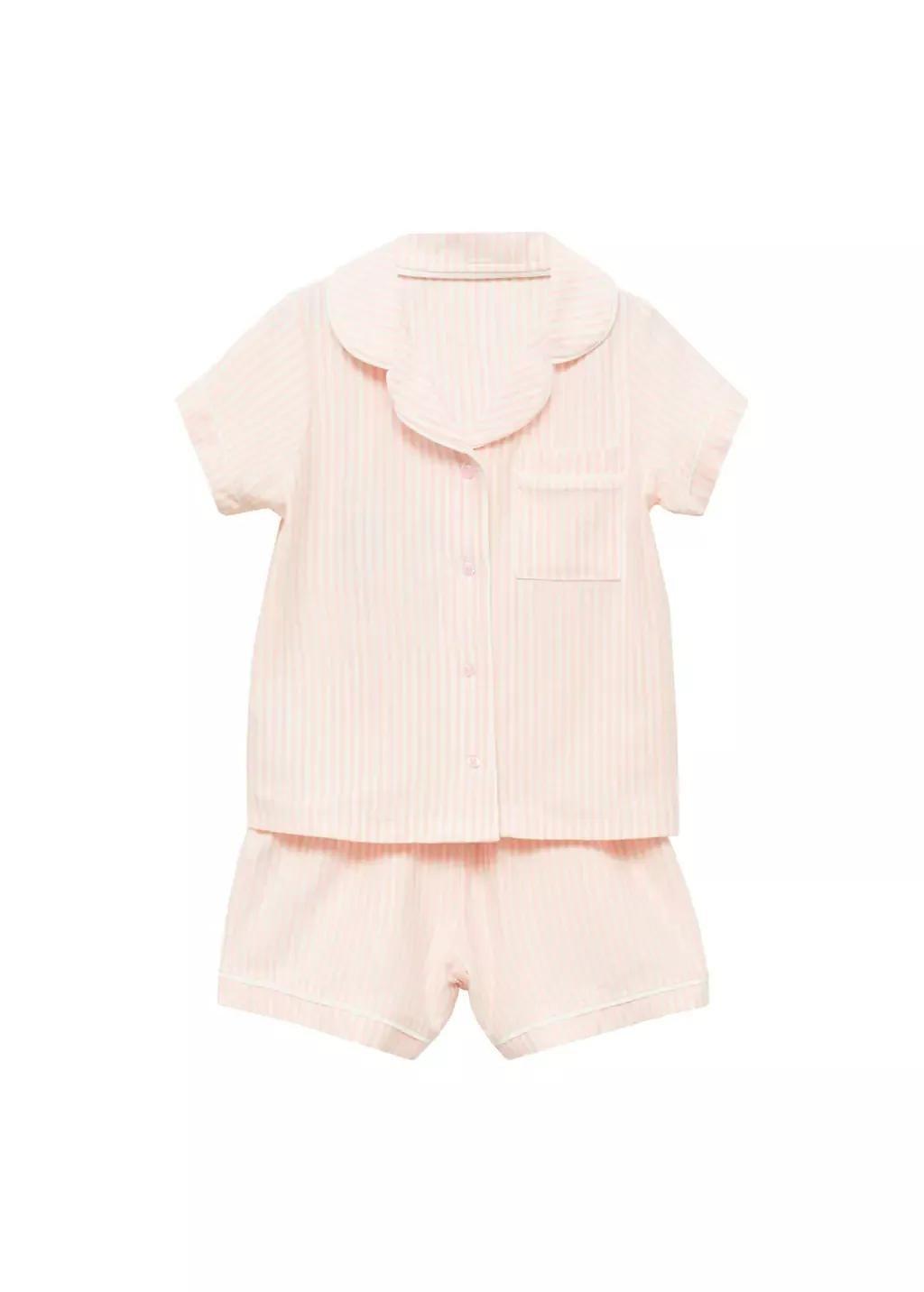 PINK Striped cotton short pyjamas, Baby Girl, , large image number 0