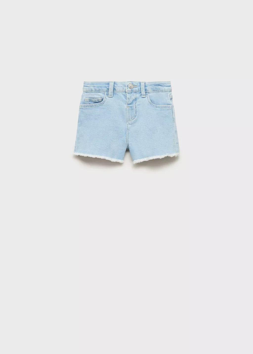 Blue Denim Shorts With Frayed Hem, Baby Girl, , large image number 0