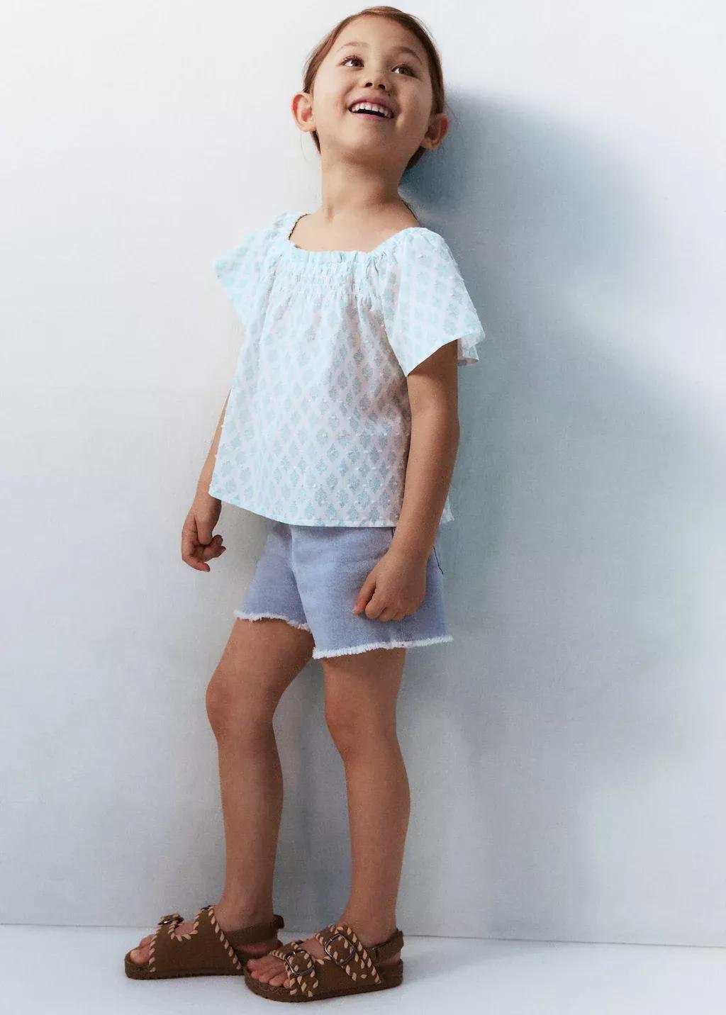 Blue Denim Shorts With Frayed Hem, Baby Girl, , large image number 3